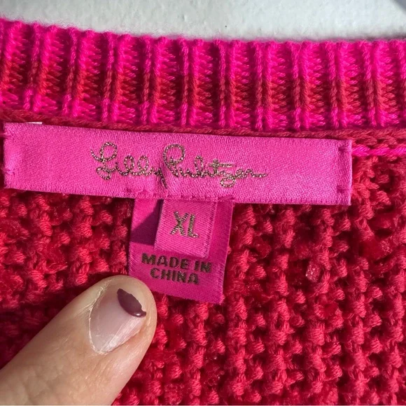 💗 Lilly Pulitzer Textured Knit Cardigan Pink XL - Picture 3 of 8